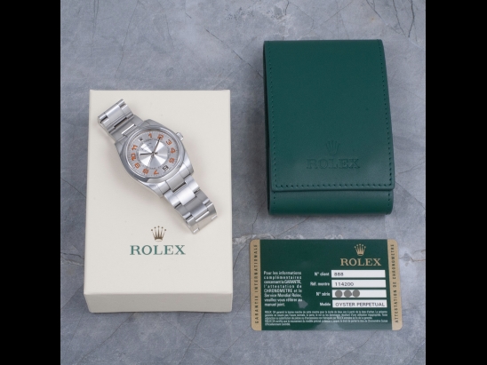 Rolex Air-King 34 Oyster Silver Lining Orange Arabic - Rolex Guarante  Watch  114200